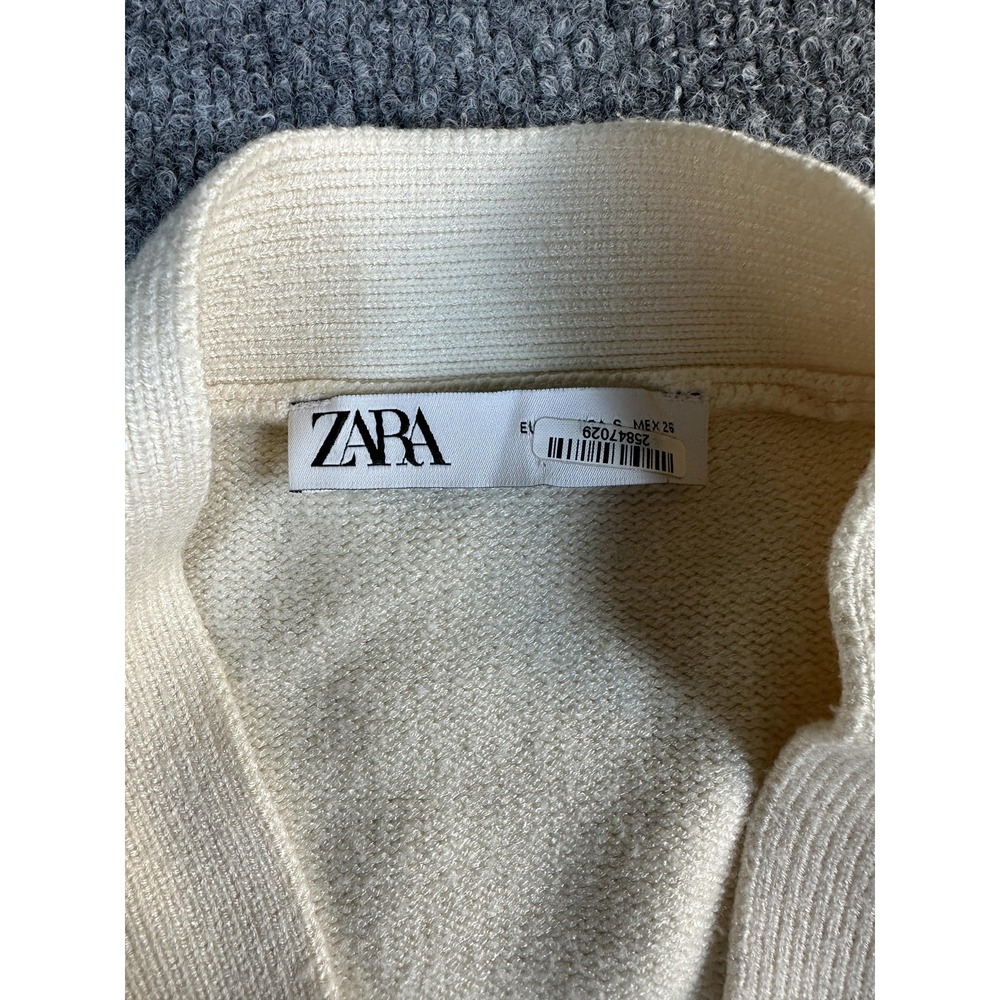 Zara Cardigan Womens S Cream Striped Nautical Coastal Fisherman Heavy Capsule - Picture 6 of 7